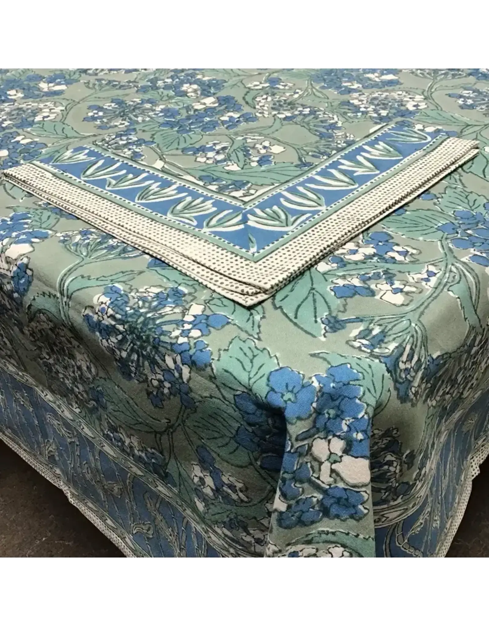 Wild Sage Hand Block Printed Tablecloth, Various Sizes