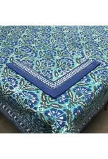 Chrysanthemum Blue/Green, Handblock Print Tablecloths VARIOUS SIZES