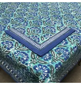 Chrysanthemum Blue/Green, Handblock Print Tablecloths VARIOUS SIZES