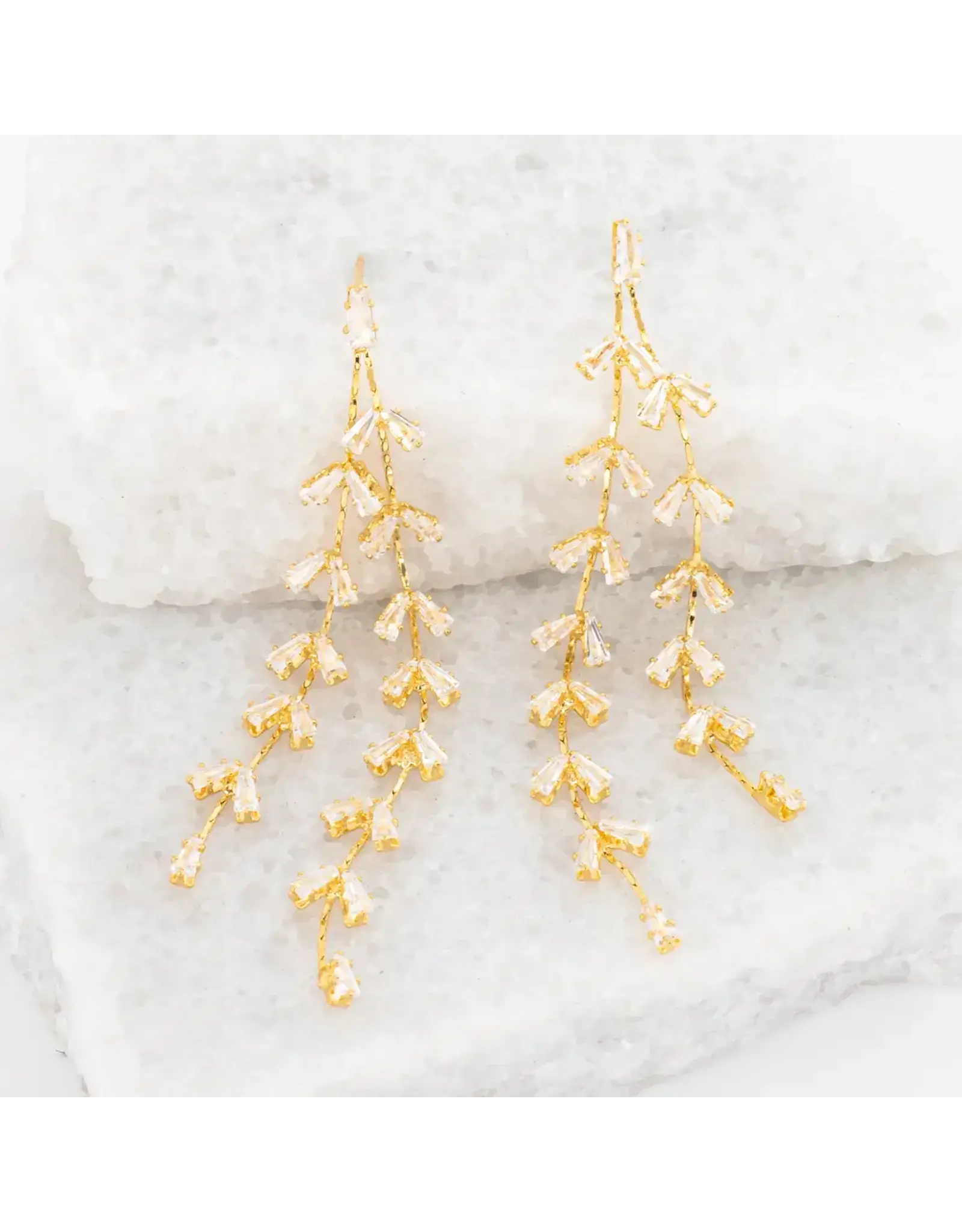 Graceful Willow Zircon and Gold Dangle Earrings