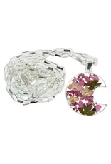 Alpaca Silver Pressed Flower Crescent Pendant Necklace, Mexico