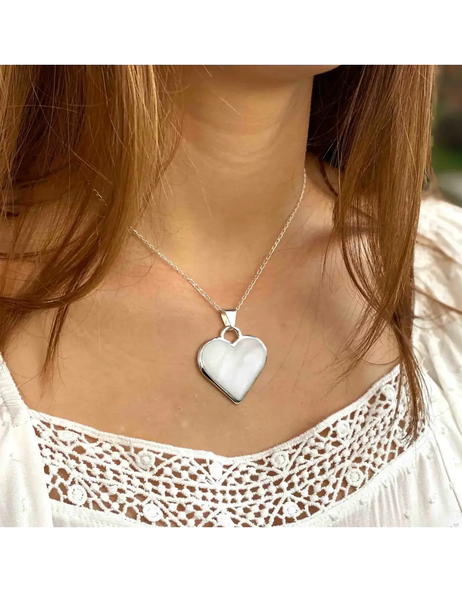 Corazon Blanco White Heart Pendant with Chain