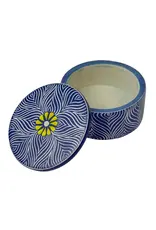 Soapstone Blue Round Box with Yellow Flower