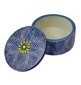 Soapstone Blue Round Box with Yellow Flower