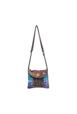 Brown Stonewash Crossbody with Hand-Stitched Flower Nepal