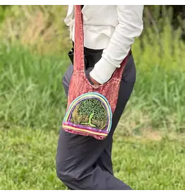 Reddish Stonewashed Passport Sling with Tree of Life Print