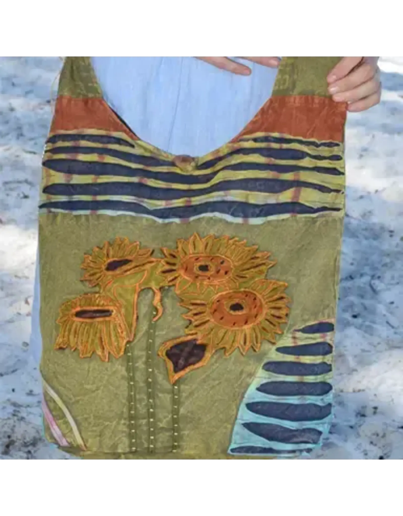 Cotton Crossbody Bag with Razor Cut and Sunflower Design