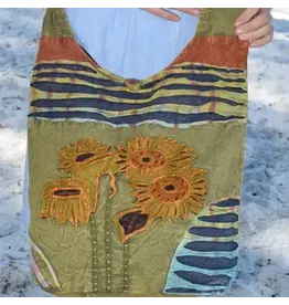 Cotton Crossbody Bag with Razor Cut and Sunflower Design