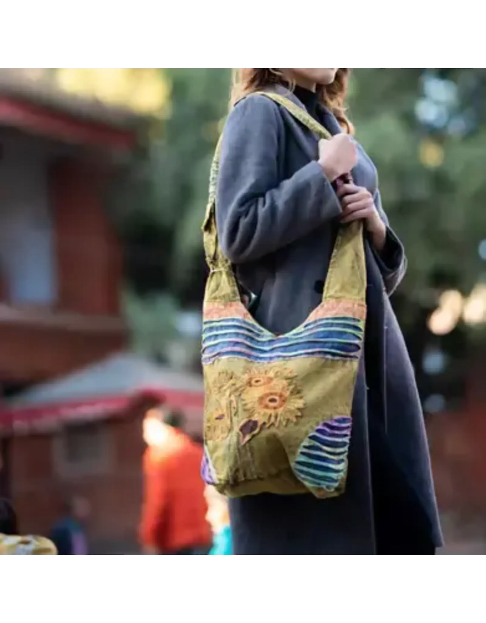 Cotton Crossbody Bag with Razor Cut and Sunflower Design