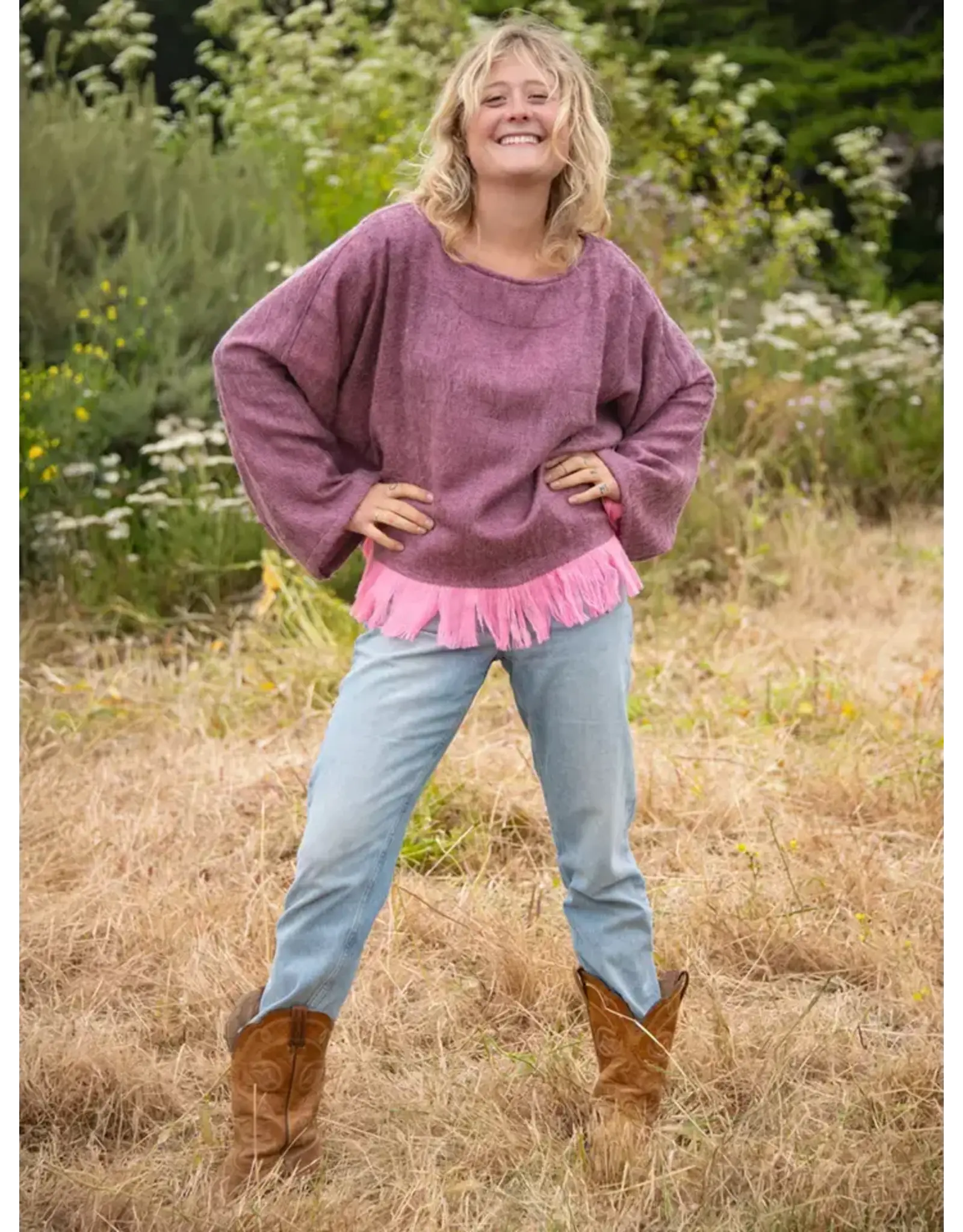 Brushed Woven Box Top, Carnation