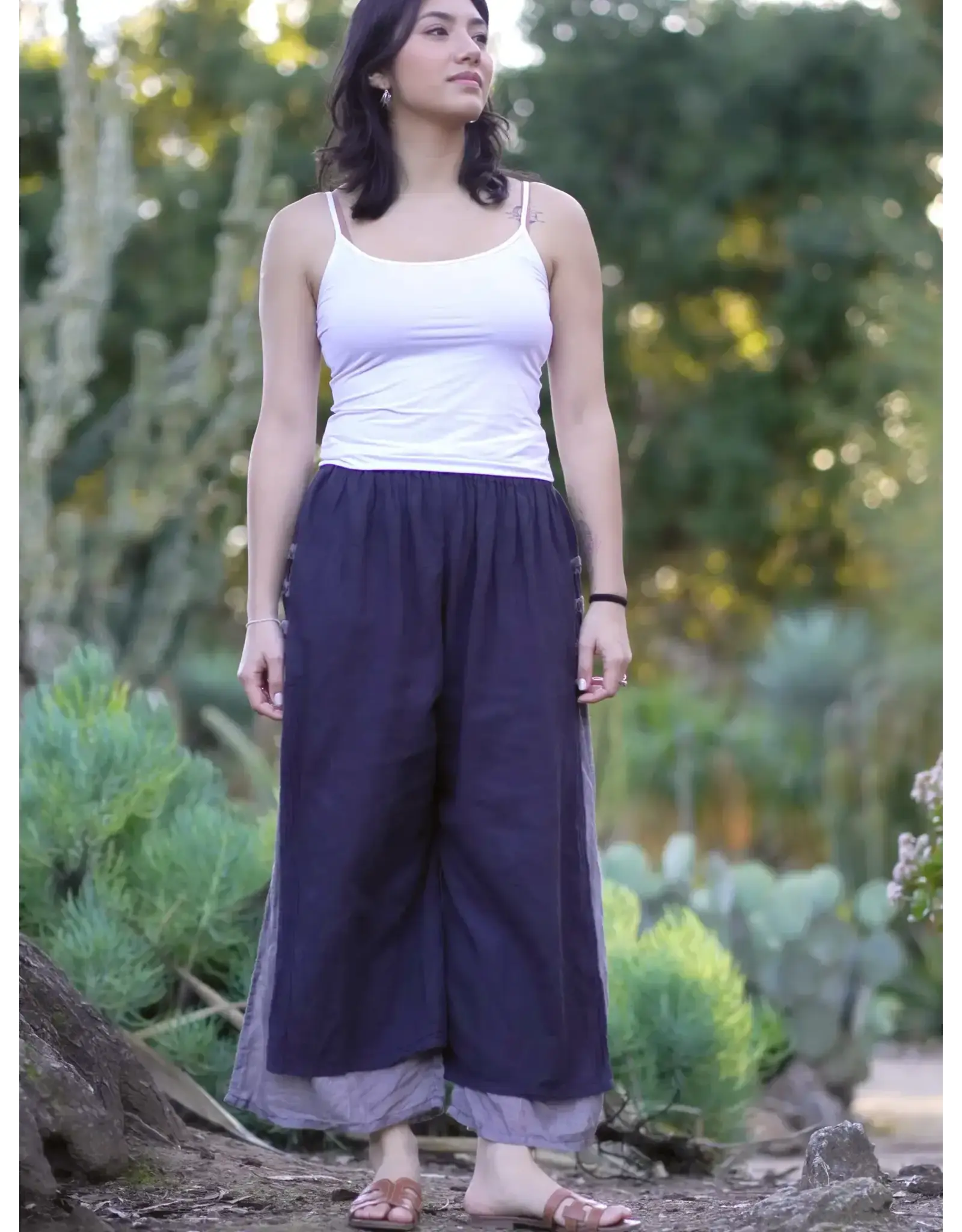 Ctn Gauze Layered Pants Black Os