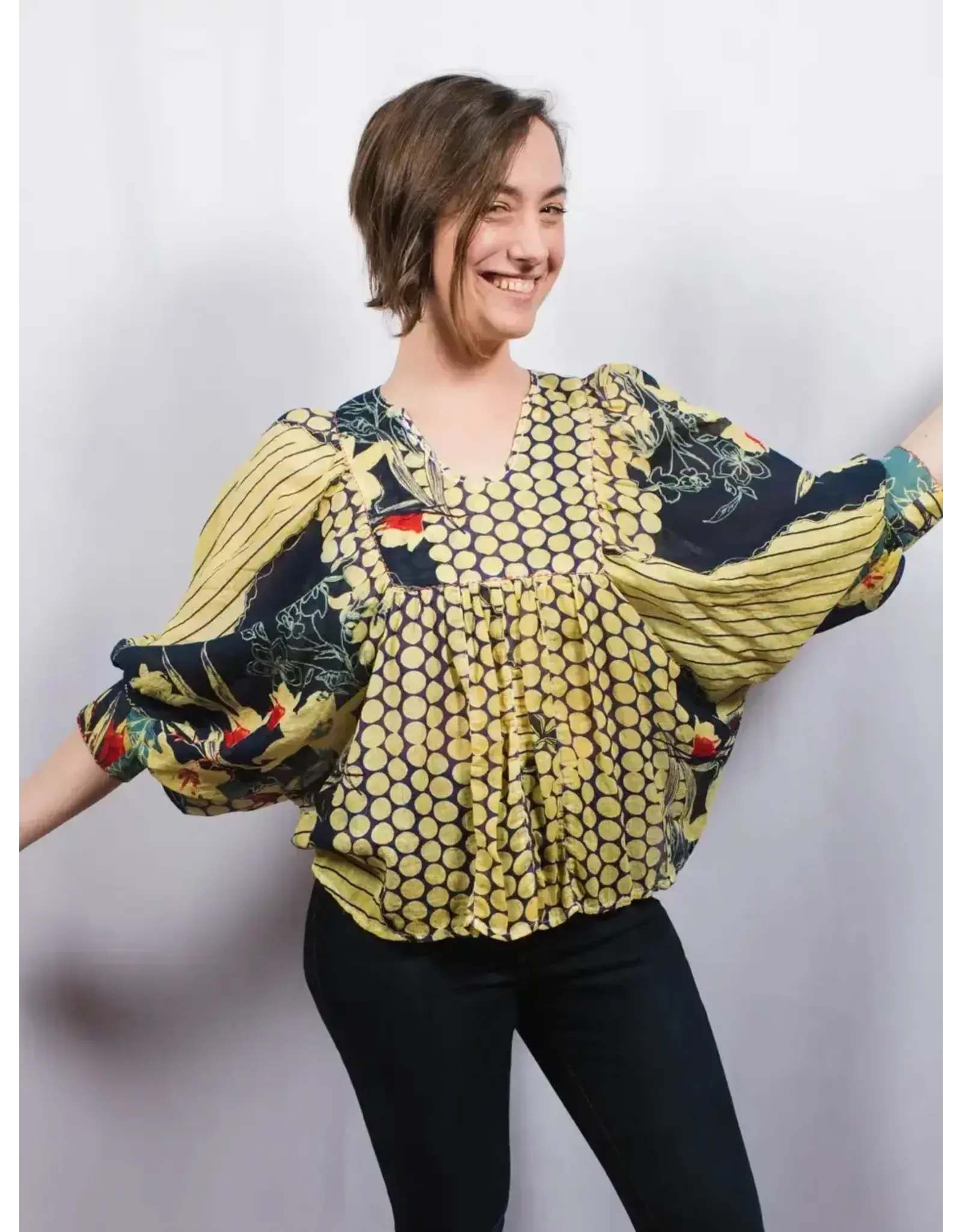 Kaiya Blouse Yellow Teal One Size