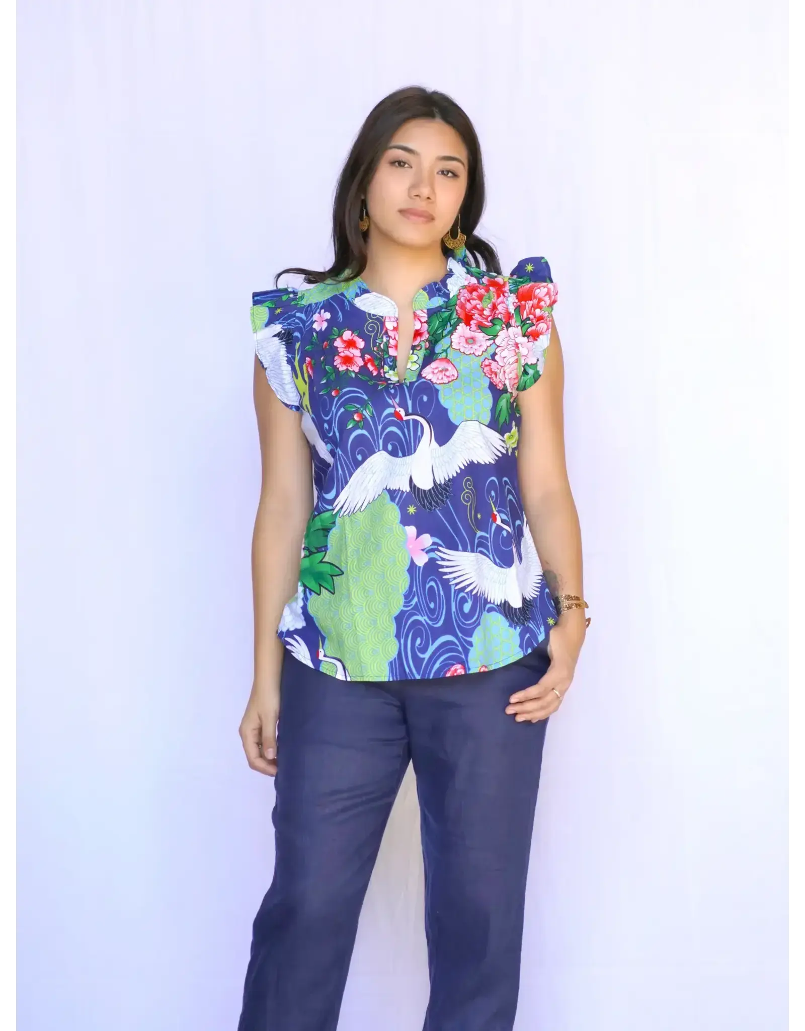 Crane Ruffle Sleeve Blouse