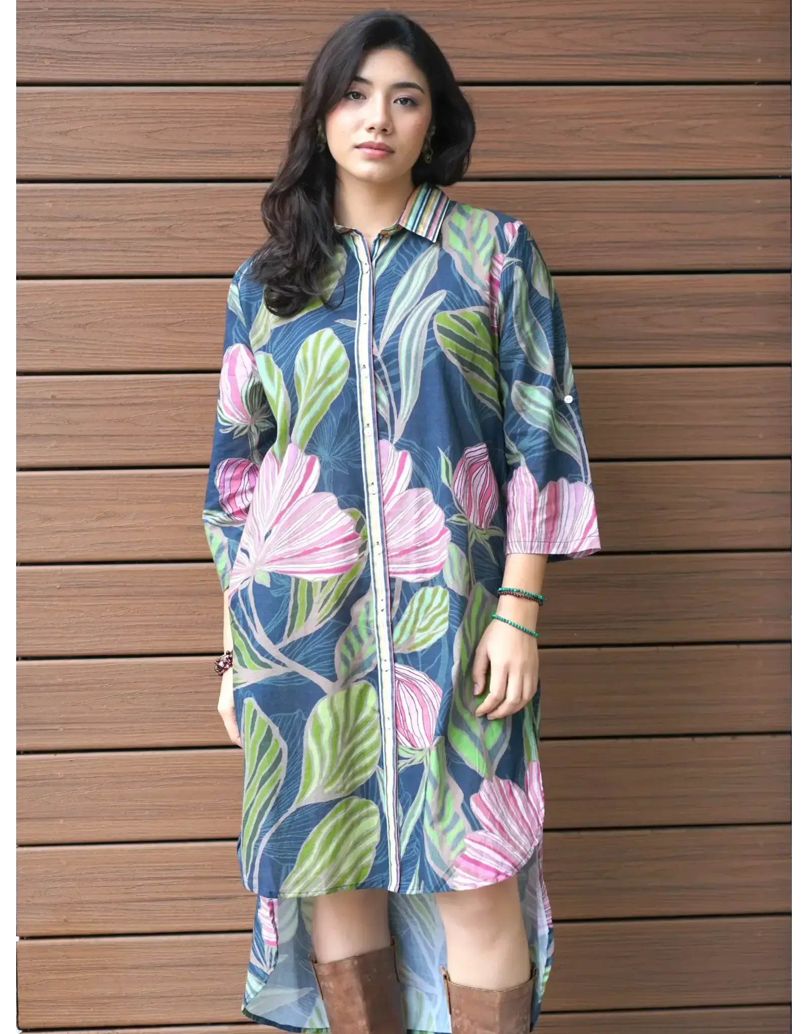 Talina Floral Print Dress Green Pink