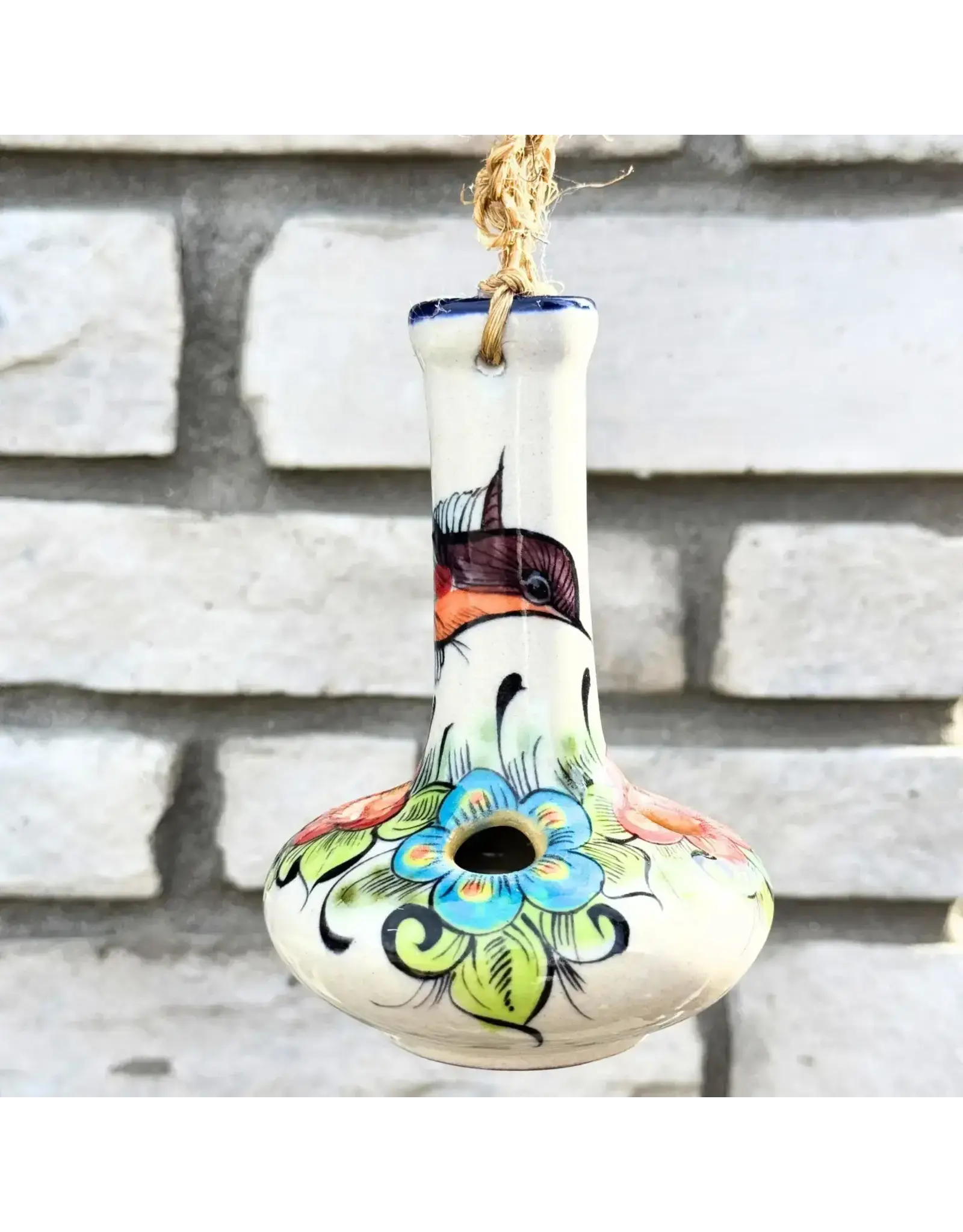 Guatemalan Hand Painted Ceramic Hummingbird Feeder