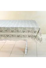 Cotton Tablecloth | Hand Block Print | Spiral Blue W/Tassels, 60 x 60 Square