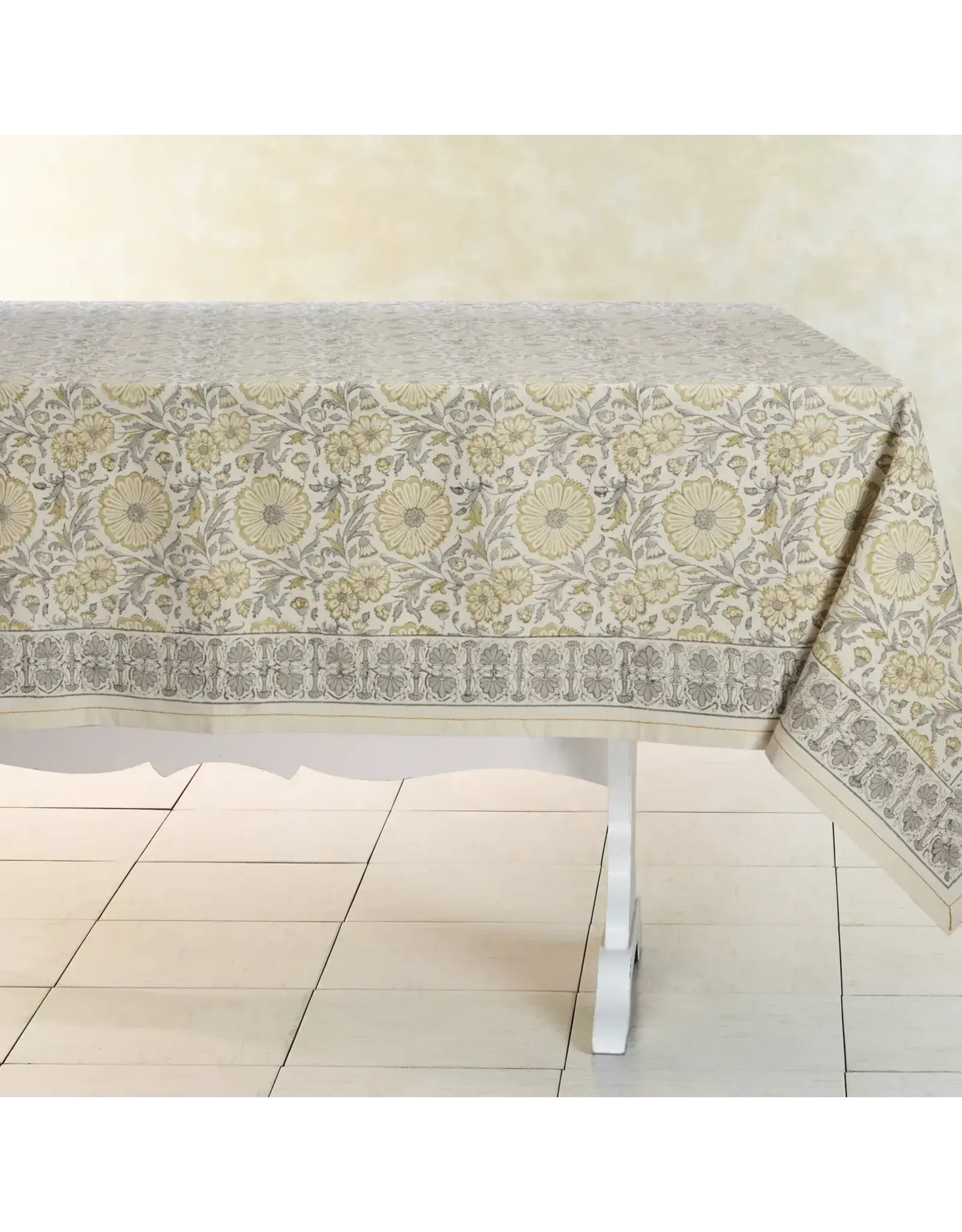 Cotton Tablecloth | Hand Block Printed | Zinnia, 60 x 90