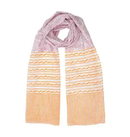 Paisley and Stripe Pink and Orange Cotton Scarf
