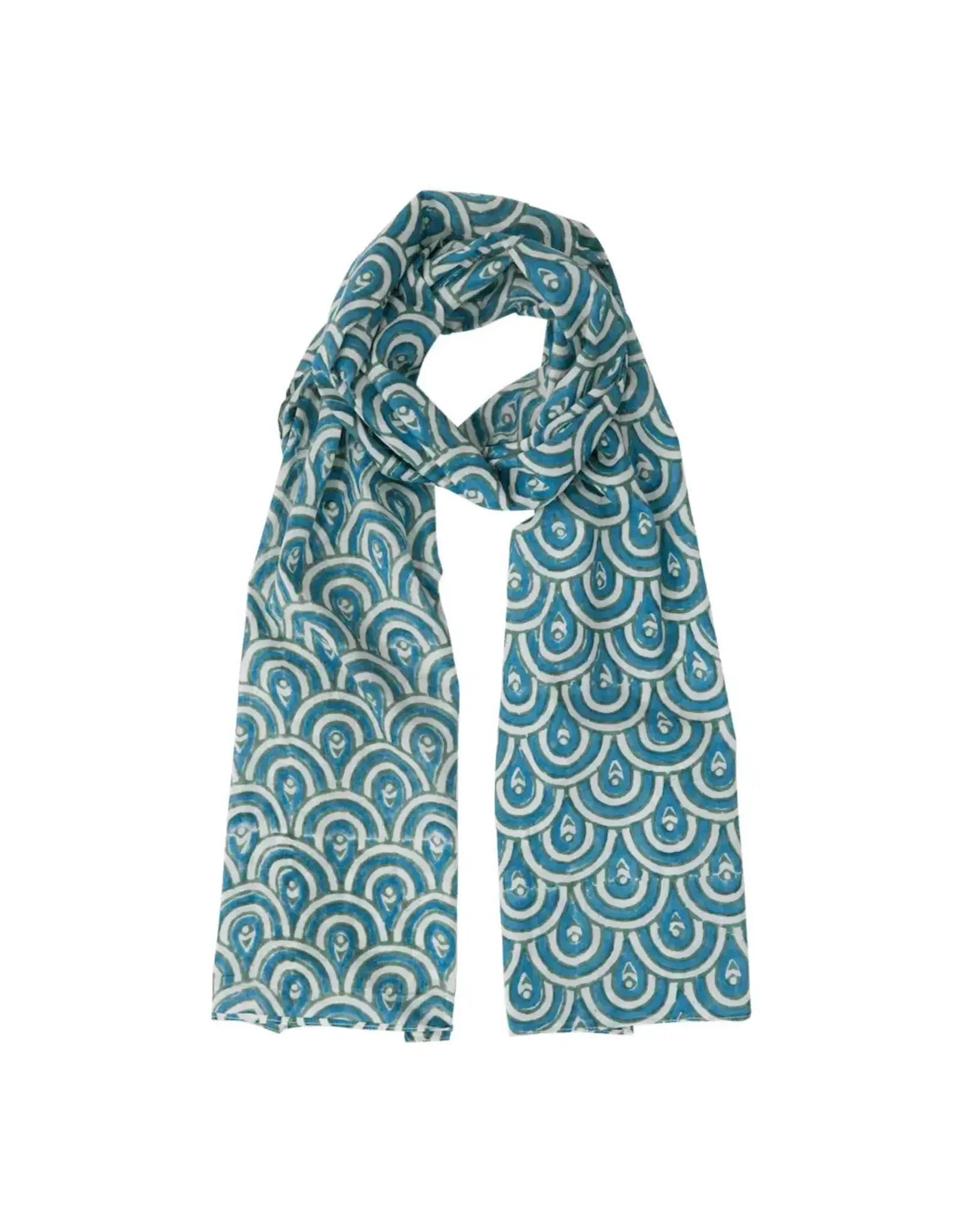 Peacock Teal Cotton Hand Block Scarf