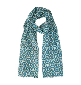 Peacock Teal Cotton Hand Block Scarf