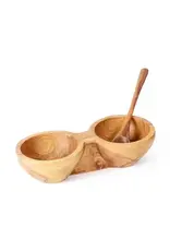 Double Wild Olive Wood & Bone Spice Bowl with Spoons, Kenya