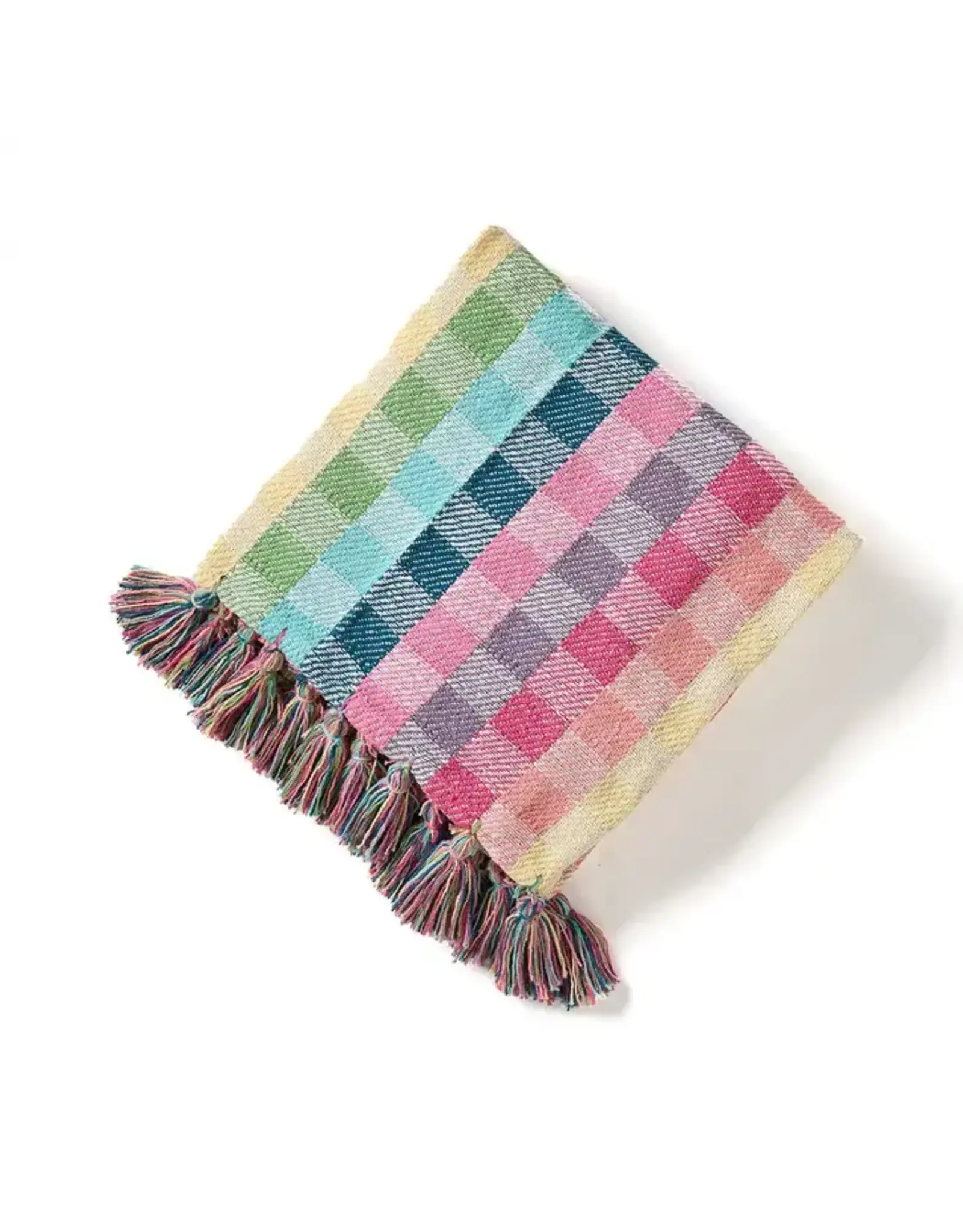 Rainbow Gingham Rethread Throw Blanket, India