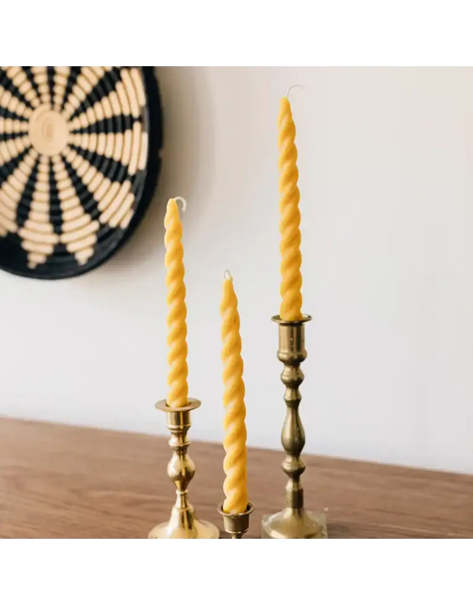 Twisted Beeswax Taper Candles- Set of 3, Rwanda