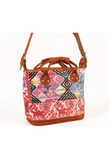 Altiplano Leather and Geometric Huipile Day Bag, Guatemala