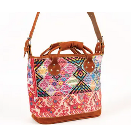 Altiplano Leather and Geometric Huipile Day Bag, Guatemala