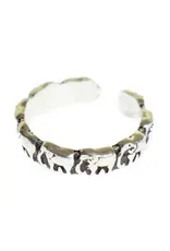 Embossed Elephant Brass Adjustable Ring, Silver India