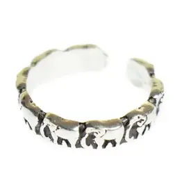Embossed Elephant Brass Adjustable Ring, Silver India