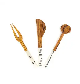 Simple Batik Olive Wood Appetizer Set of 3, Kenya