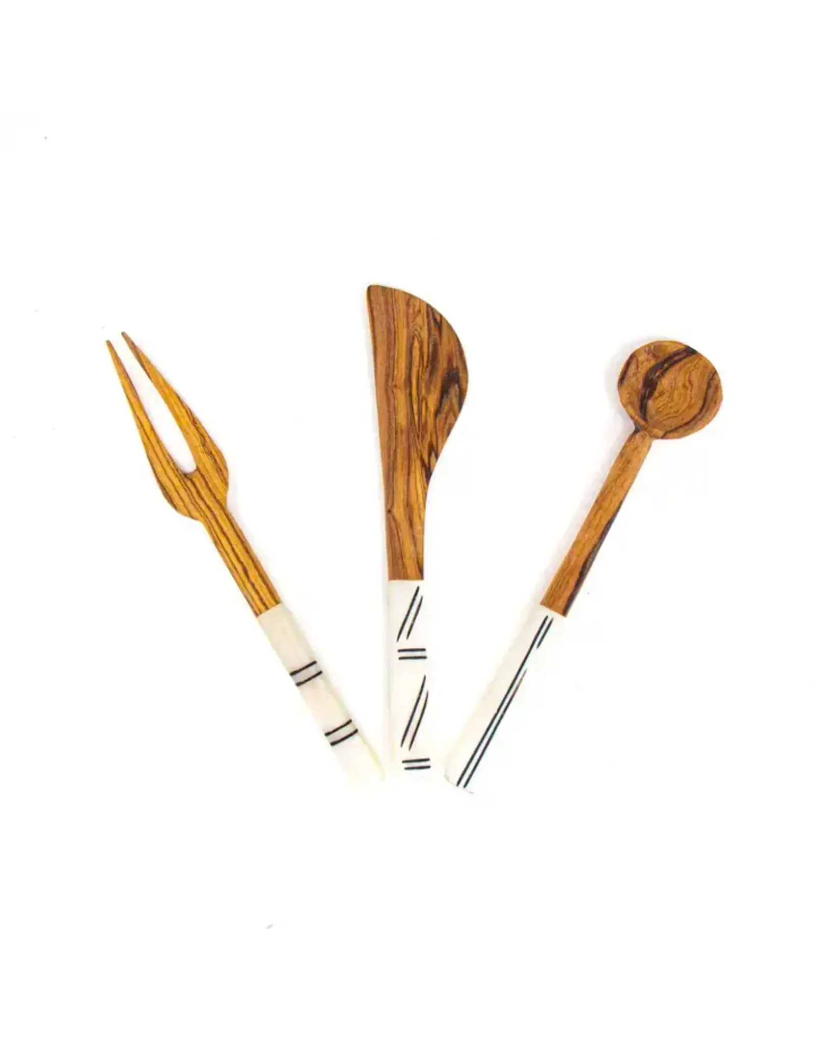 Simple Batik Olive Wood Appetizer Set of 3, Kenya
