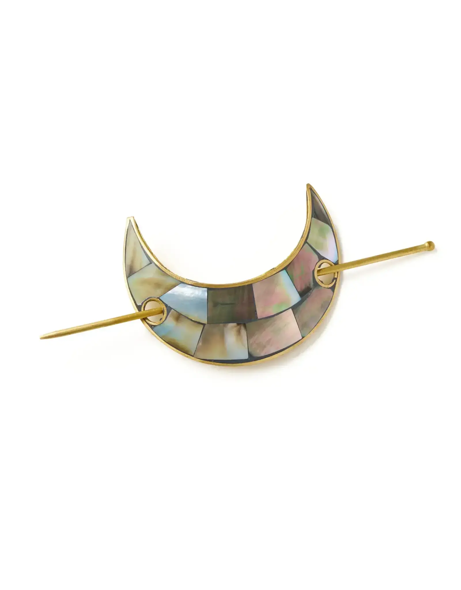 Chandra Crescent Moon Hair Pin with Stick - Mother of Pearl