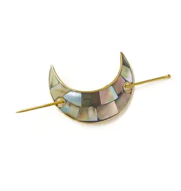 Chandra Crescent Moon Hair Pin with Stick - Mother of Pearl