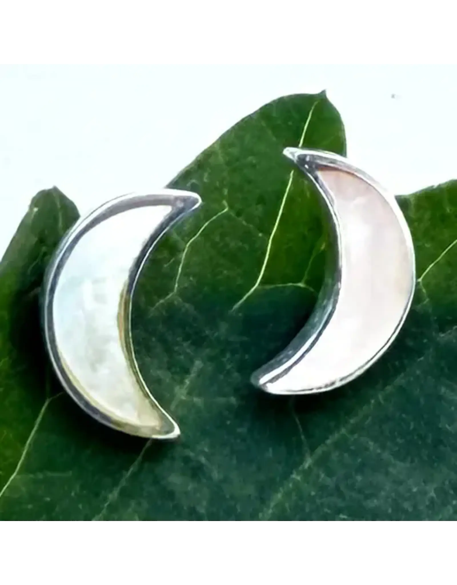 Mother of Pearl Moon Studs - Sterling Silver, Indonesia