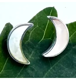 Mother of Pearl Moon Studs - Sterling Silver, Indonesia