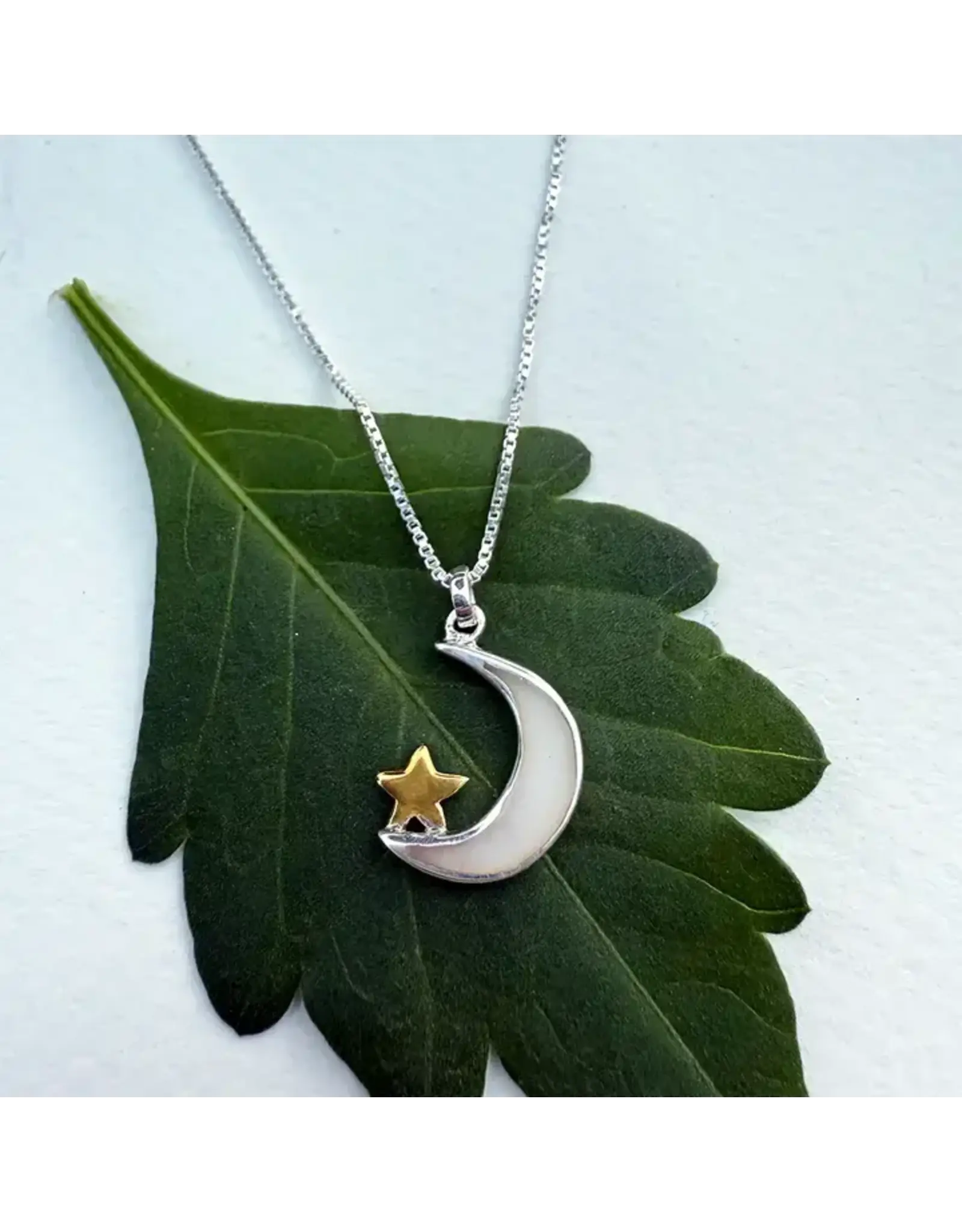 Mother of Pearl Moon and Star Necklace, Sterling Silver, Indonesia