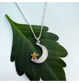 Mother of Pearl Moon and Star Necklace, Sterling Silver, Indonesia