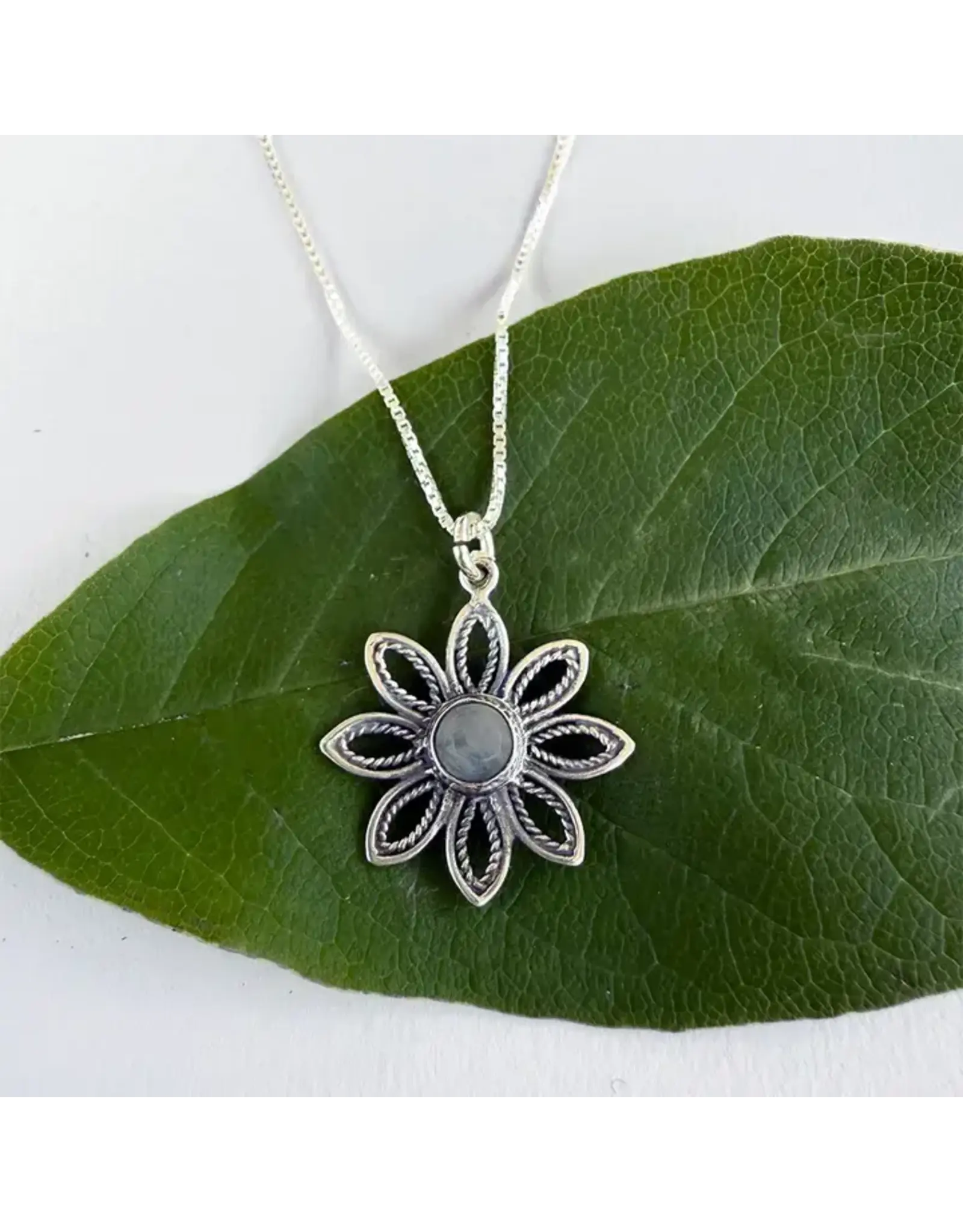 Labradorite Flower Necklace, Sterling Silver
