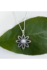 Rainbow Moonstone Flower Necklace, Sterling Silver