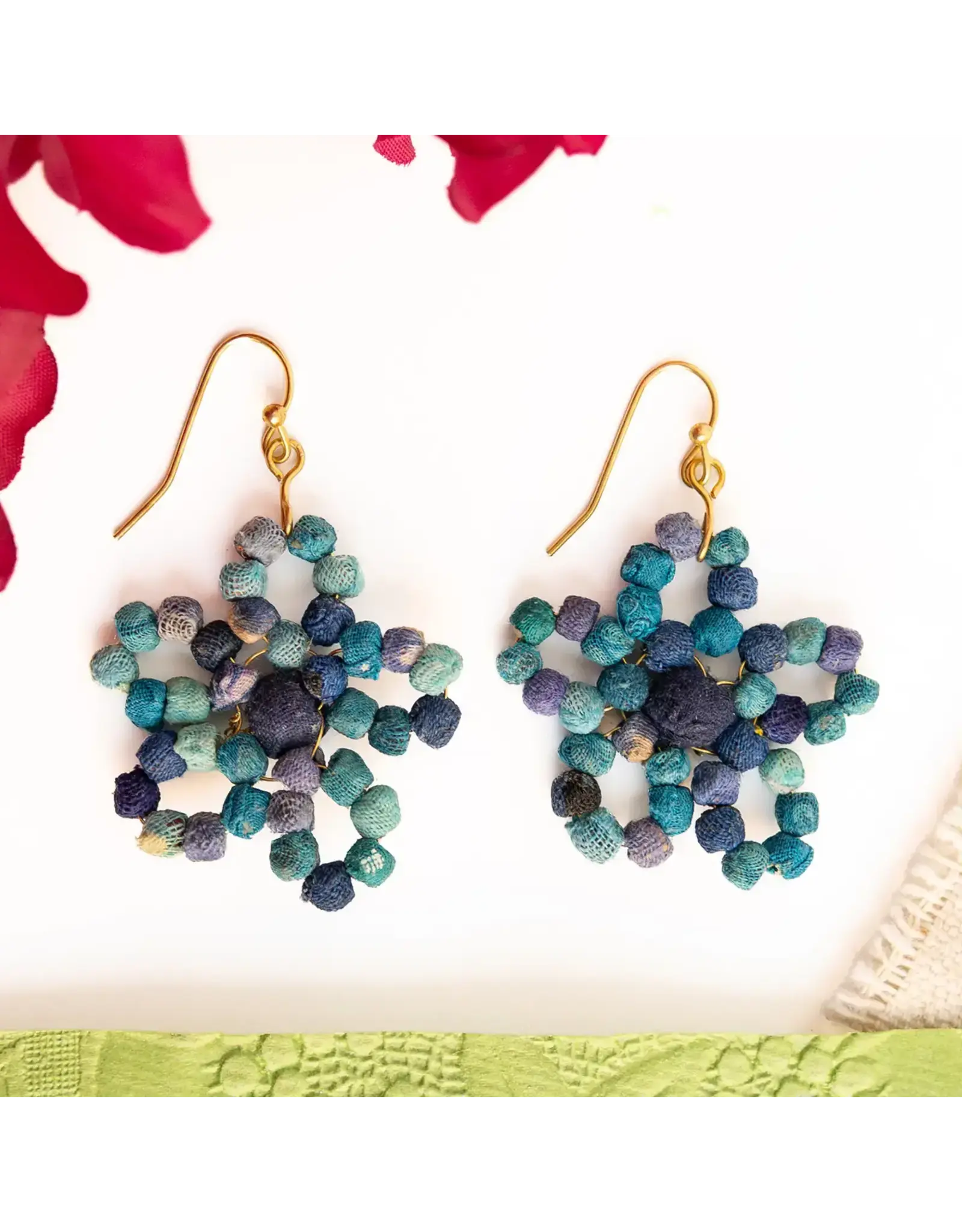 Kantha Fleur Earrings - Azure