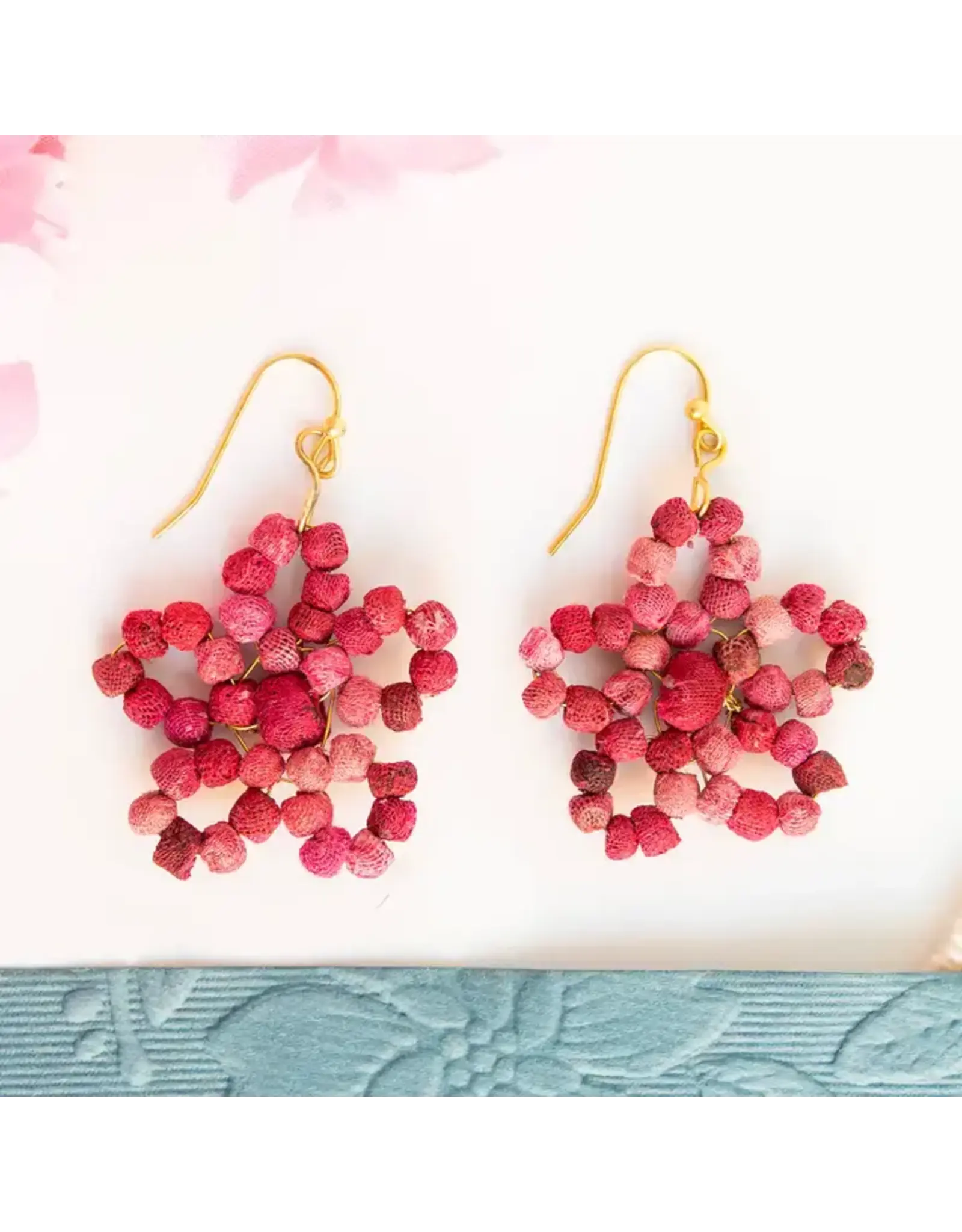 Kantha Fleur Earrings - Cerise