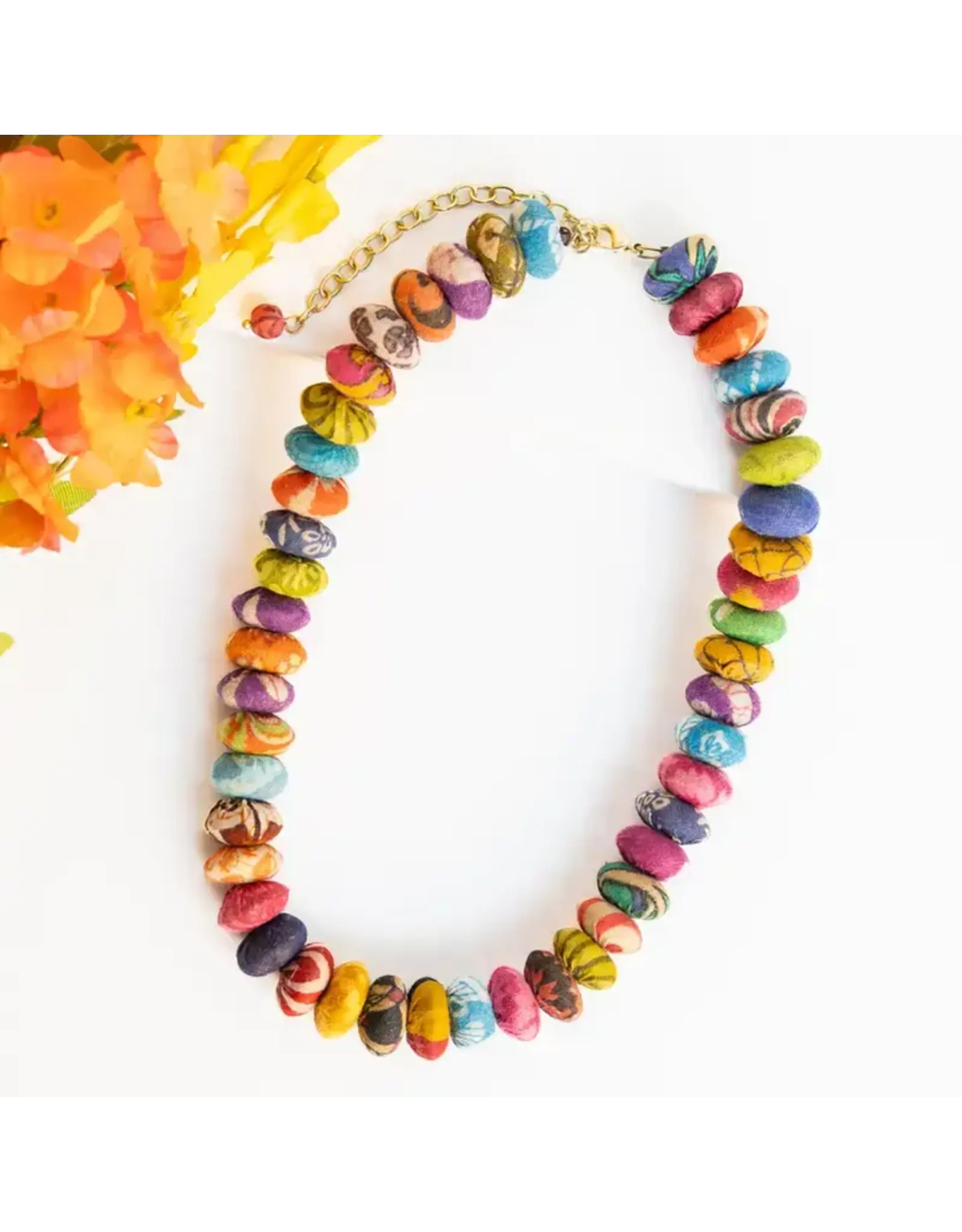 Kantha Stacked Button Necklace