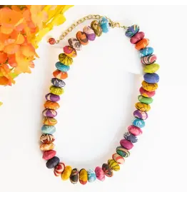 Kantha Stacked Button Necklace