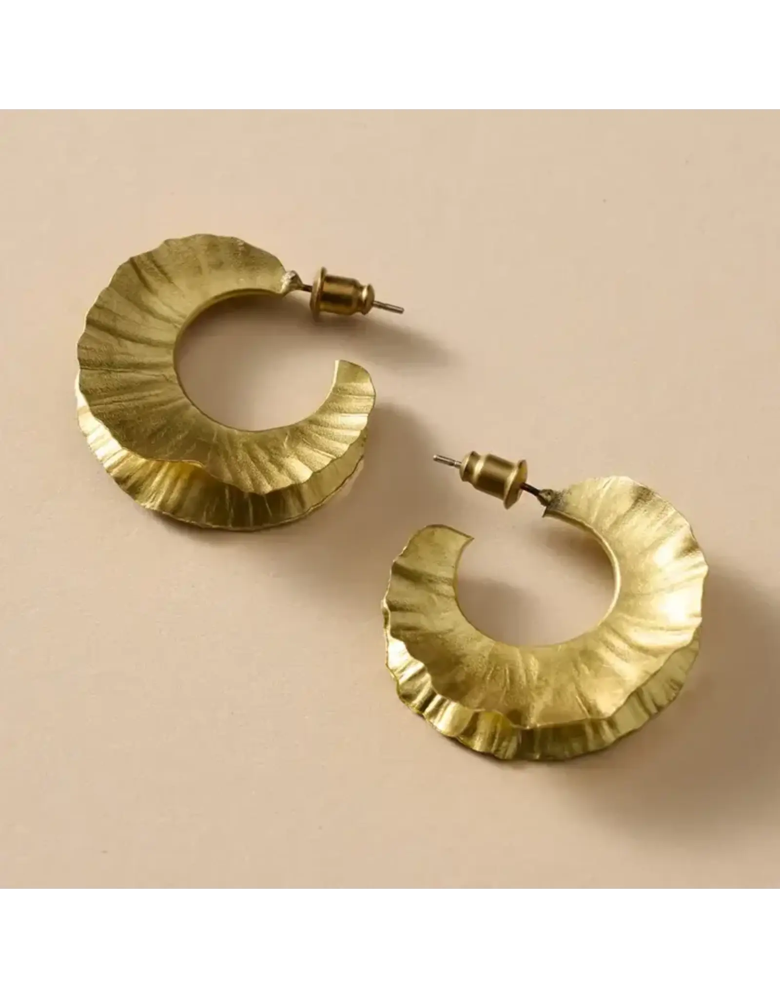 Usha Brass Ruffle Post Earrings, India