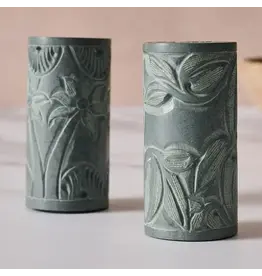 Valli Carved Palewa Stone Salt + Pepper Shakers, India