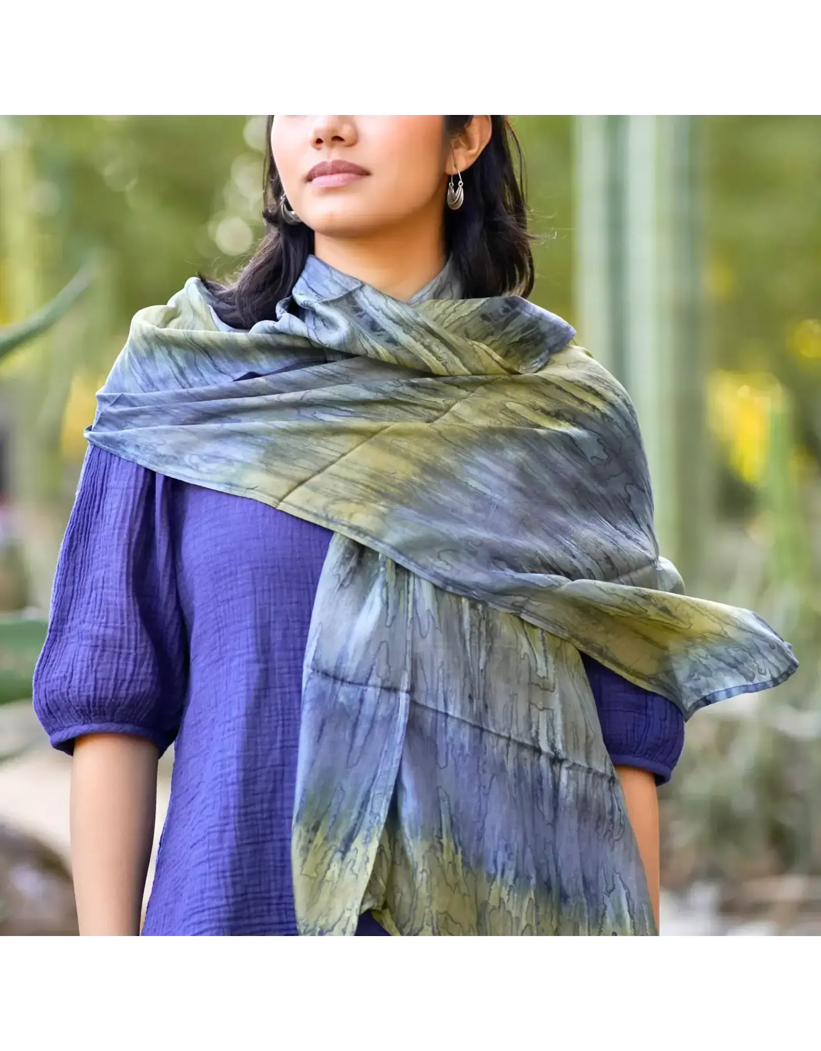 Yume 100% Silk Scarf, Blues, India