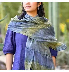 Yume 100% Silk Scarf, Blues, India