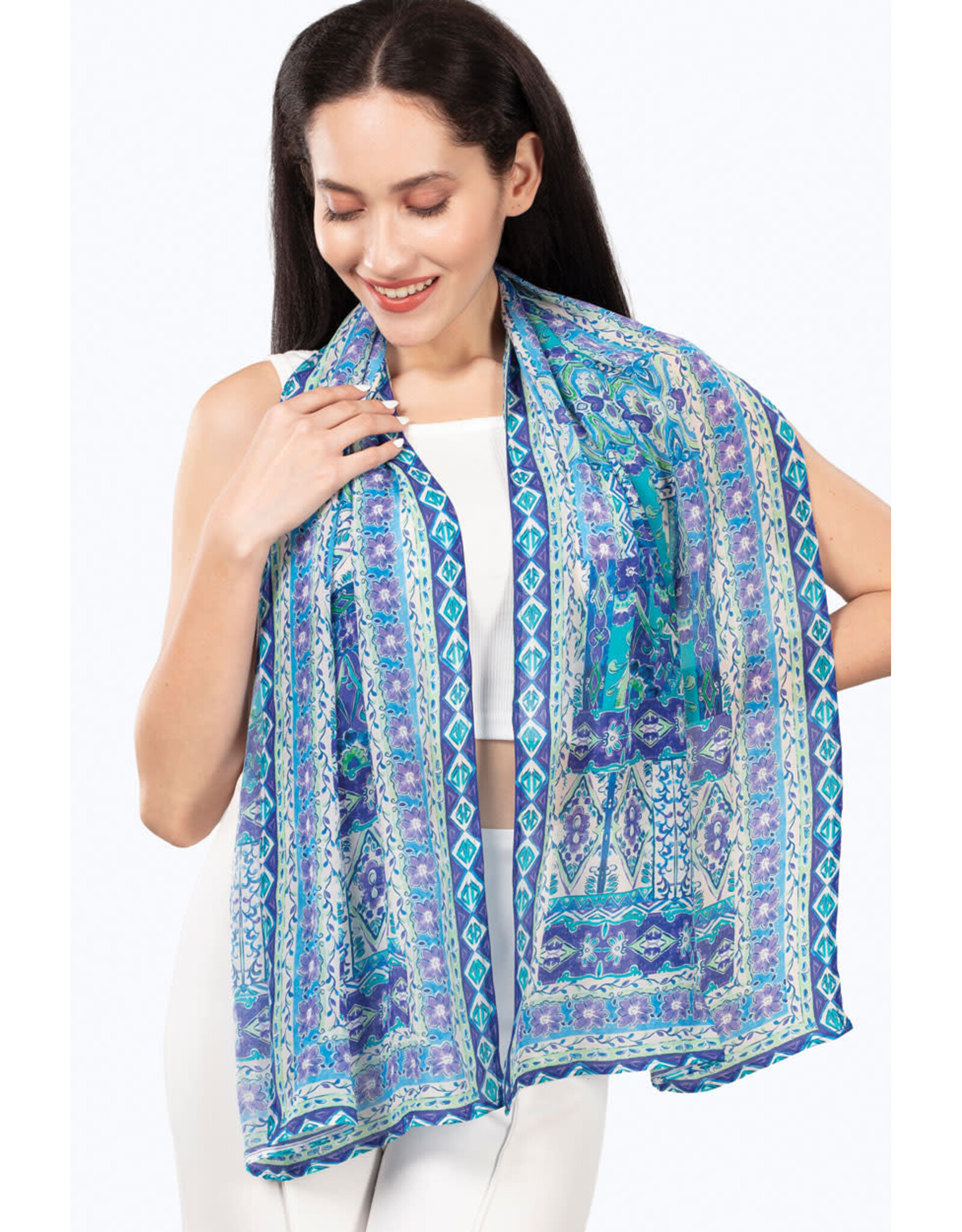 Dayita Scarves  Navy & Turquoise Mosaic, India